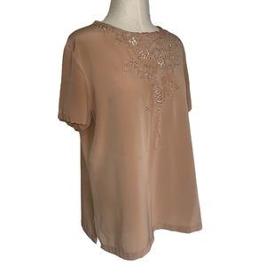 60s Vintage Hand Embroidered Button Back Blouse | Size XL